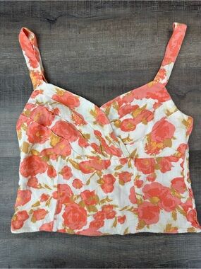 Sienna Sky Floral Coral Wrap-Front Crop Top Tank Womens Large Rayon/Linen Blend